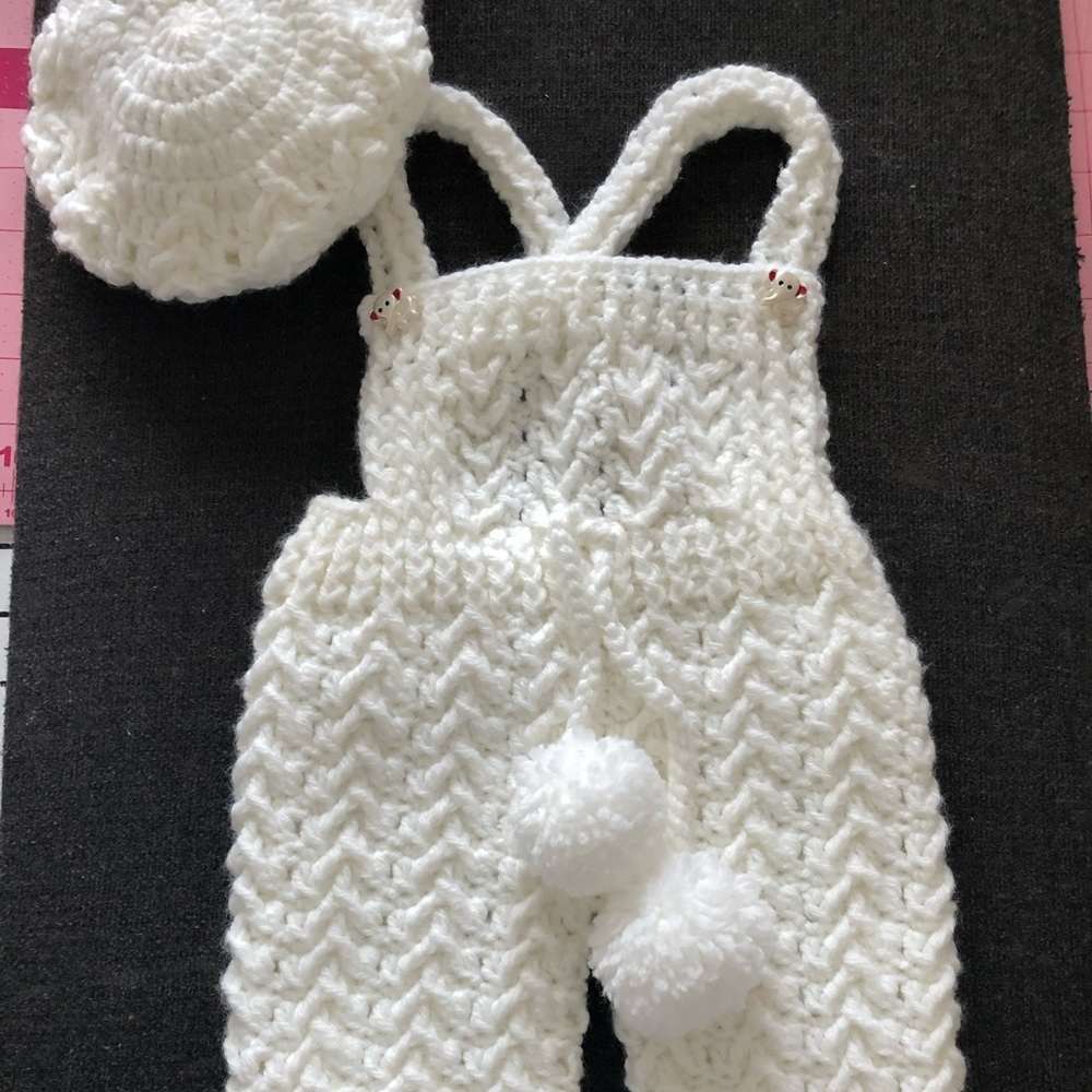 Crochet baby boy white jumper set.
